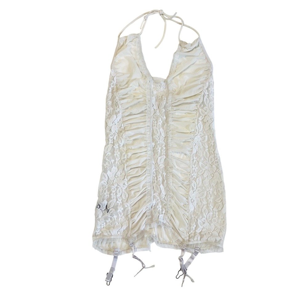 Risque White Lace Halter Chemise Garter Lingerie Y2K Angelcore Bridal One Size